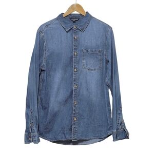 Lucky Brand Chambray Denim Button Down Shirt – Classic Casual Mens Size Medium